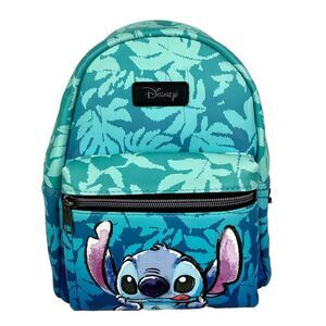 Loungefly Disney Lilo & Stitch Blue Tropical Leaves Small Backpack Purse Cartoon
